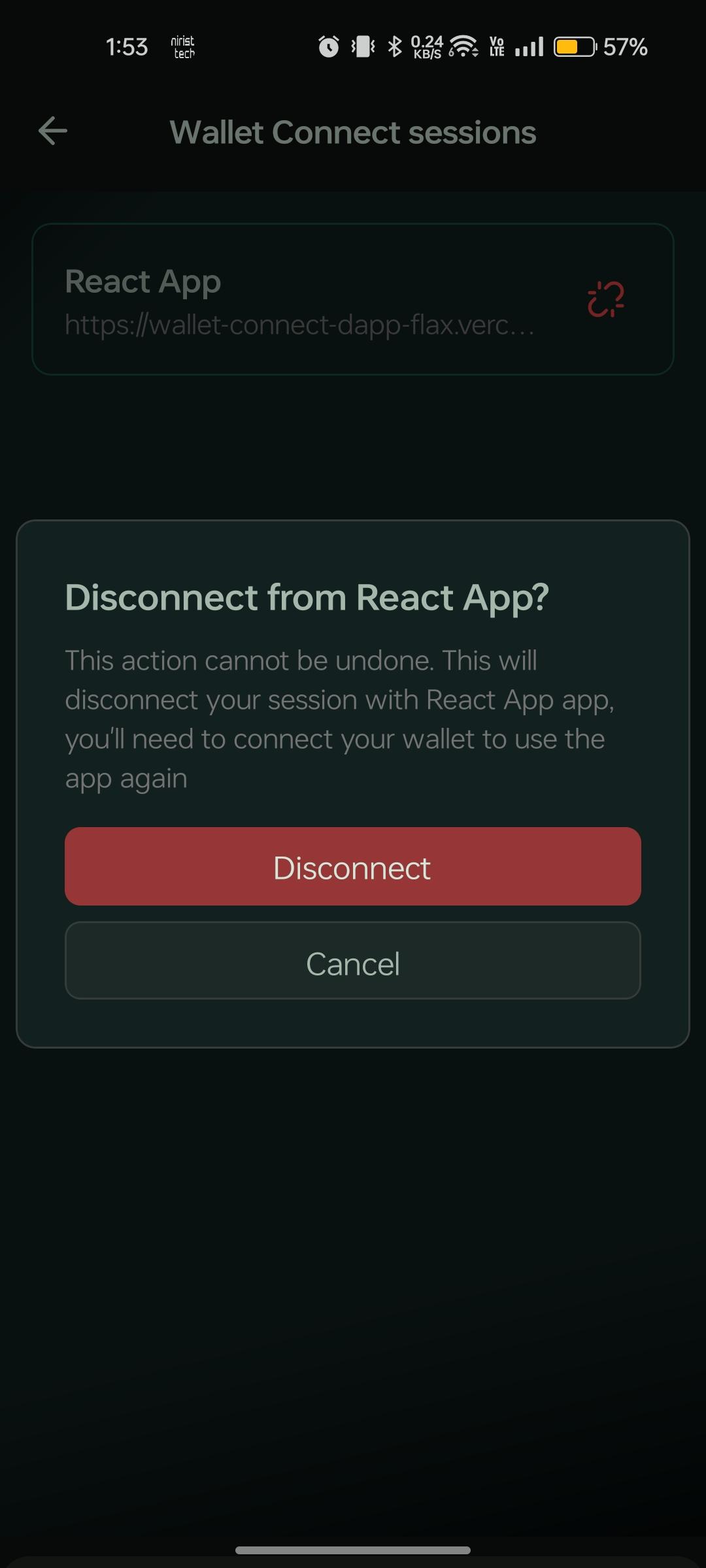 Mobile disconnect WalletConnect session confirmation