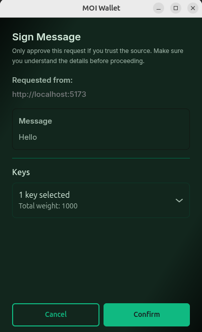 Chrome extension sign message popup approval screen
